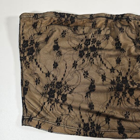 M Shein Icon Black Lace Bandeau Tube Top Womens Size S NWT Floral Tan Layering - Picture 2 of 7